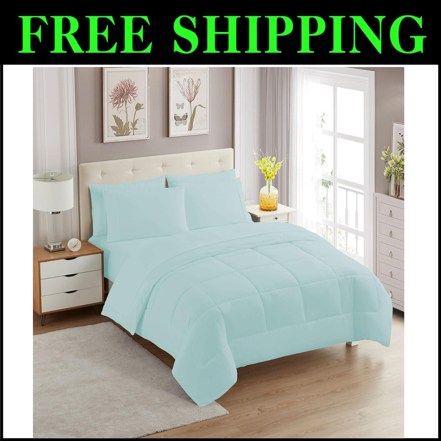 Transform Your Bedroom with This Aqua 7-Piece Comforter Set - Luxury Design