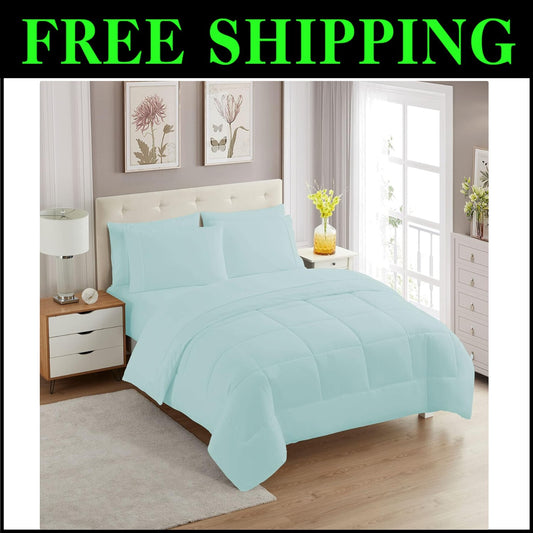 Transform Your Bedroom with This Aqua 7-Piece Comforter Set - Luxury Design