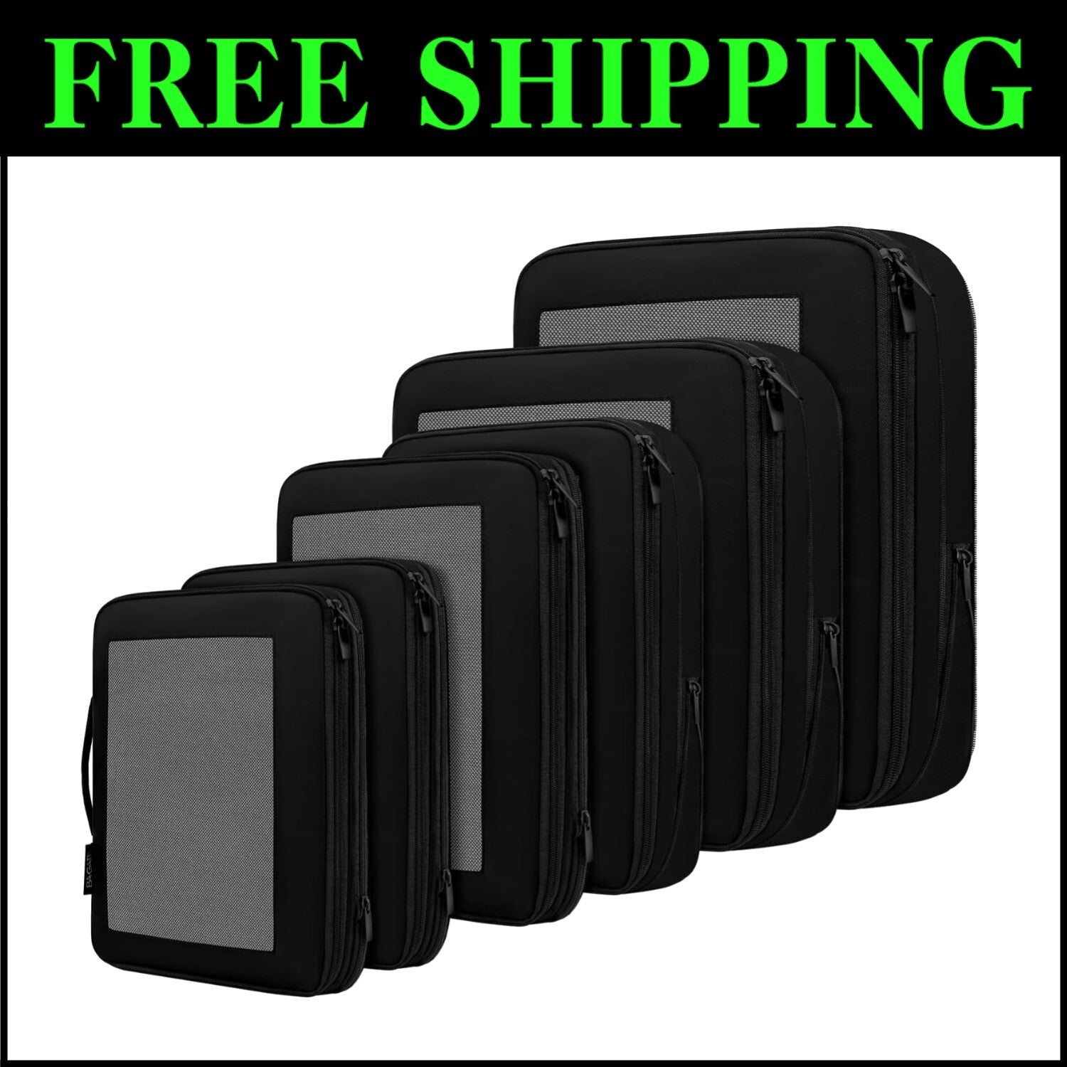 Expandable Compression Packing Cubes - 6 Set Travel Organizers in Black Mesh