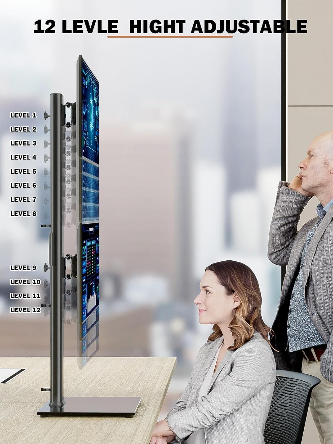 Ergonomic Dual Monitor Stand - Adjustable Height Riser for 13" to 34" Screens