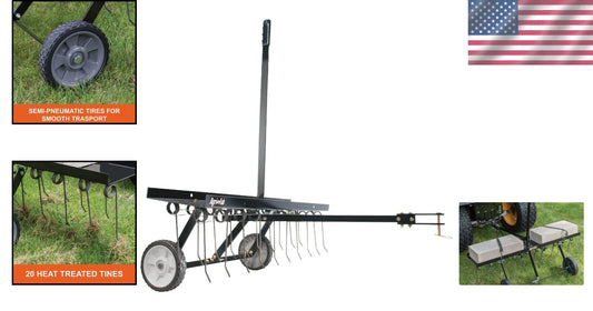 40-Inch Tow Behind Lawn Dethatcher with 20 Rust-Proof Spring Steel Tines