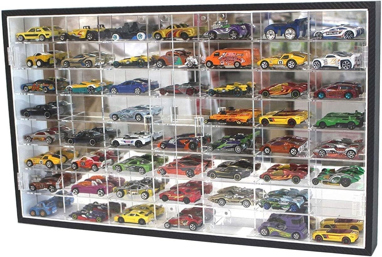 Premium Acrylic 1/64 Scale Car Display Case with 56 Compartments - No Assembly