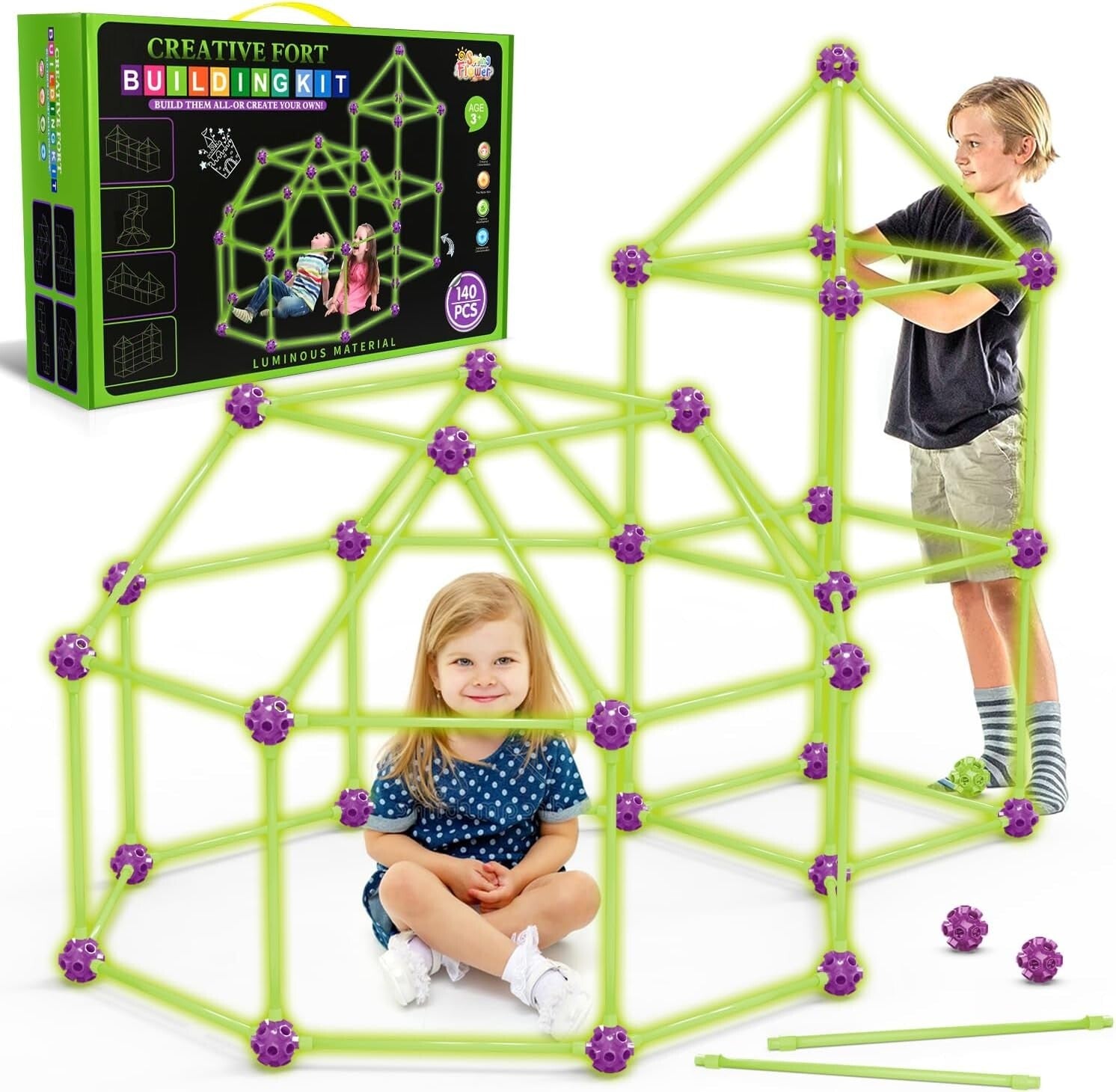 Versatile 140 Pcs Glow Fort Building Set - Encourages STEM Skills & Imagination
