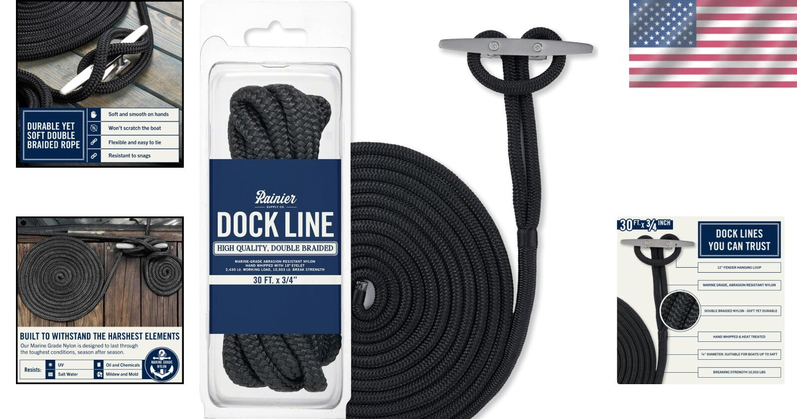 Soft Touch Nylon Dock Lines - 30 ft x 3/4 Inch, Ideal for Gentle Secure Docking