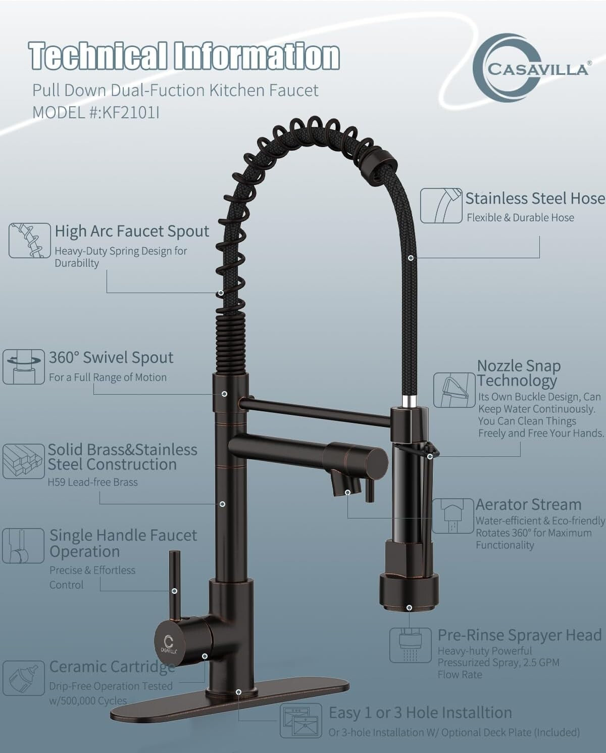 Elegant Oil Rubbed Bronze Kitchen Faucet with Soap Dispenser & Pull Down Sprayer