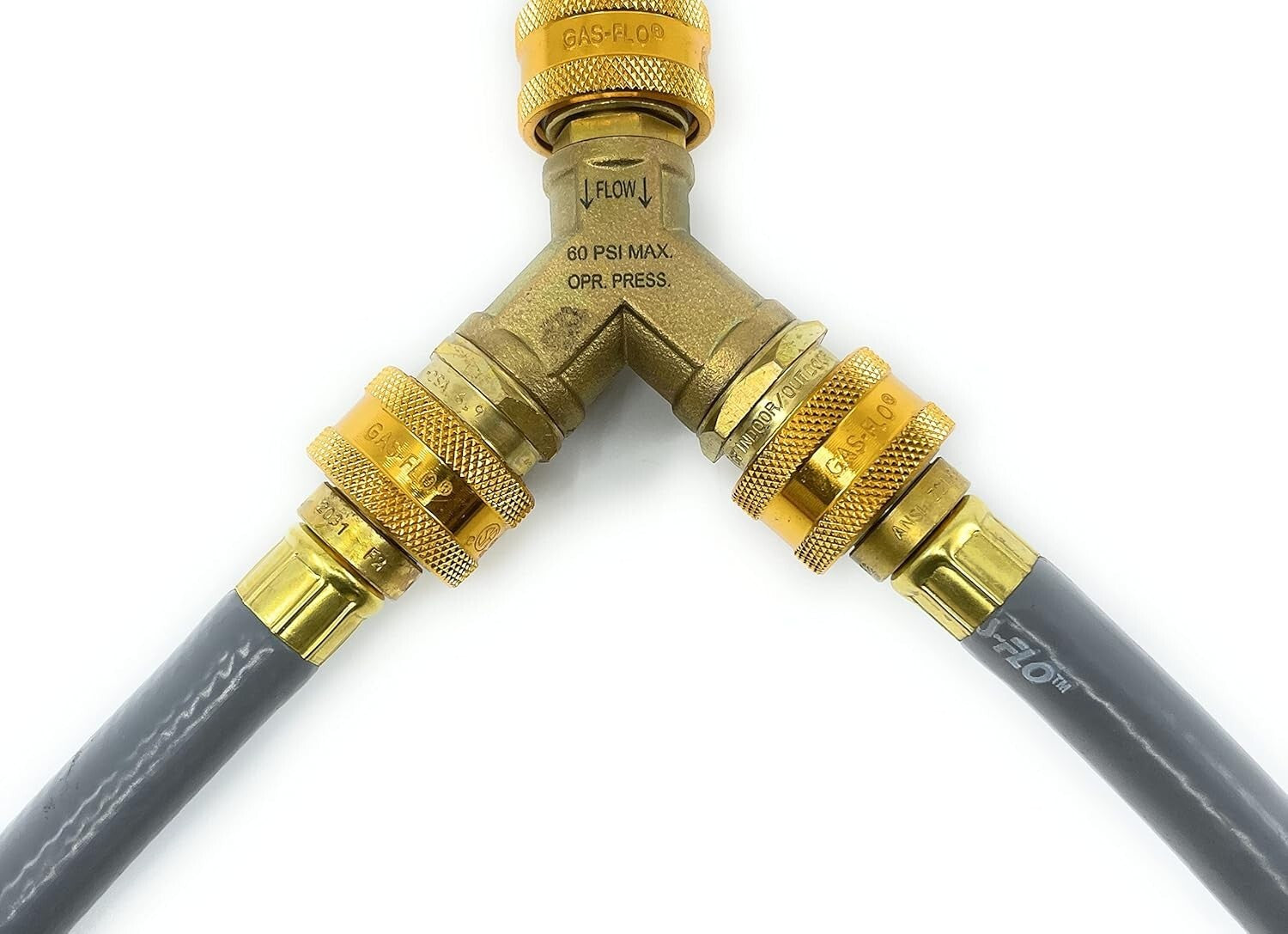 CSA Certified 3/8" Gas Quick Disconnect Y Splitter for Safe Dual Appliance Use