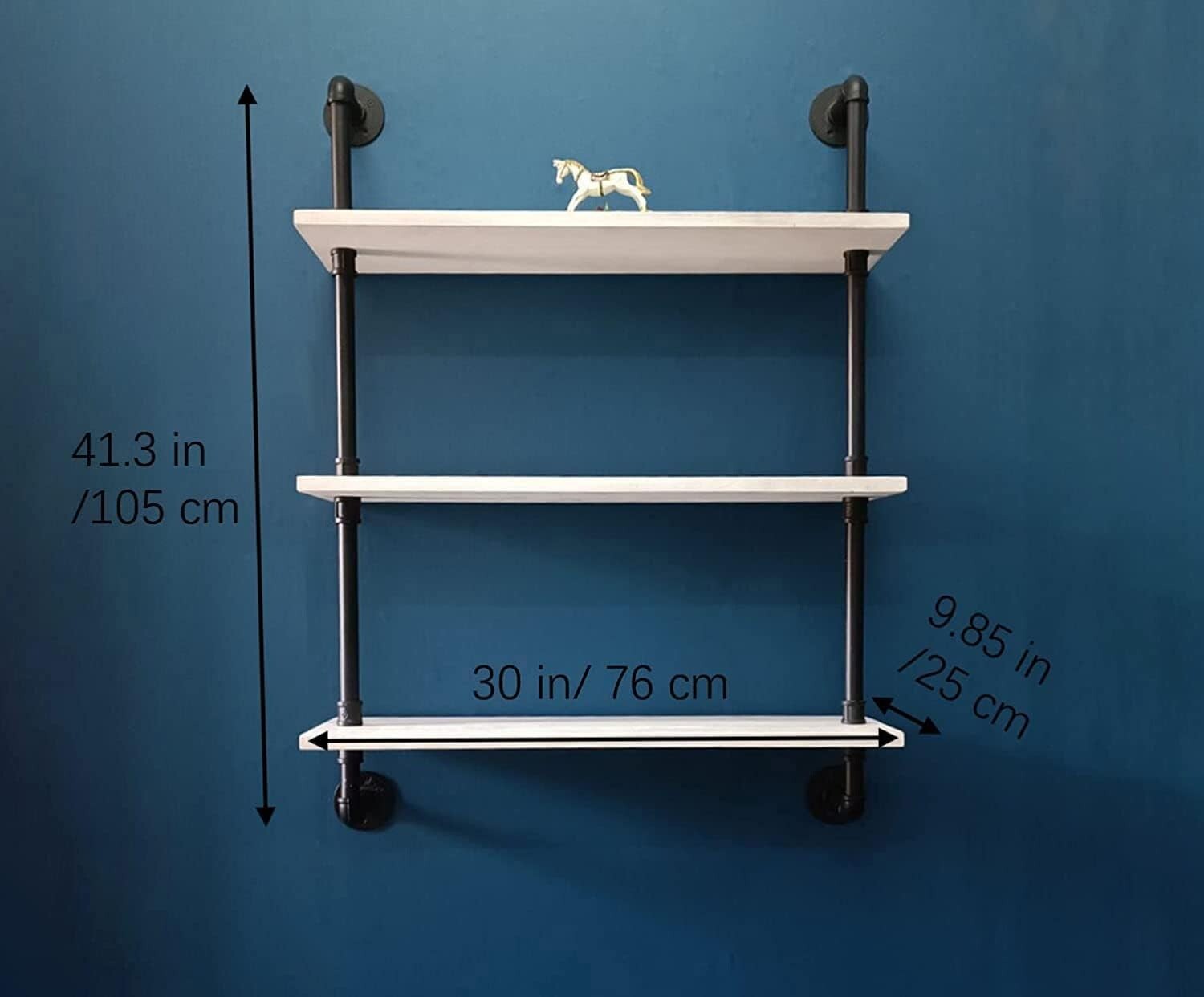 30 Inch Adjustable Industrial Floating Shelves - Wood and Metal Pipe Design