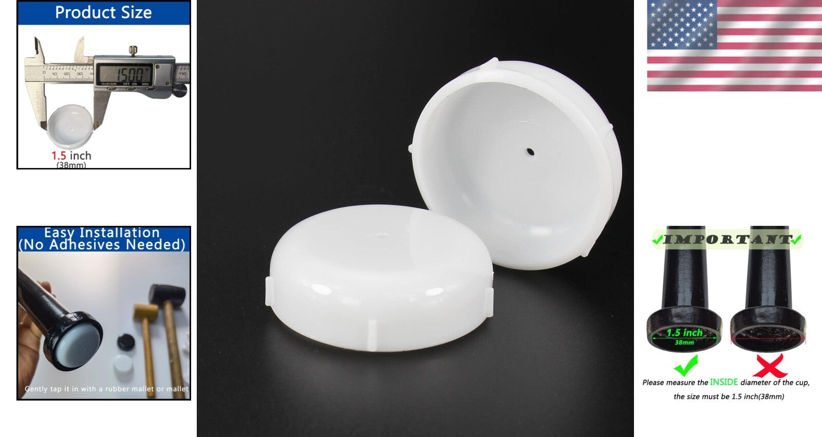 100 Pack 1.5" White Plastic Patio Furniture Glides - Floor Protectors for Chairs