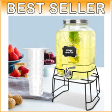 Load image into Gallery viewer, Transparent Glass Beverage Dispenser with Stand &amp; Chalkboard Label - 2 Gallons