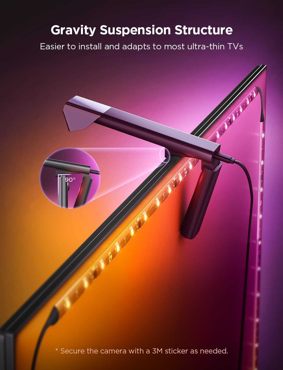 11.8ft Multicolor LED TV Backlight with Voice Control & Fish-Eye Sync Technology