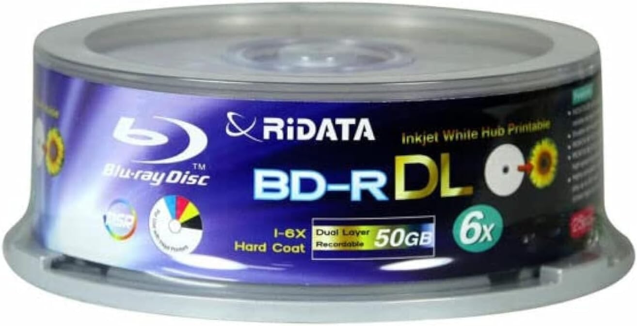 25-Count 50GB Dual-Layer Blu-Ray Discs with 6X Write Speed - RiData Quality