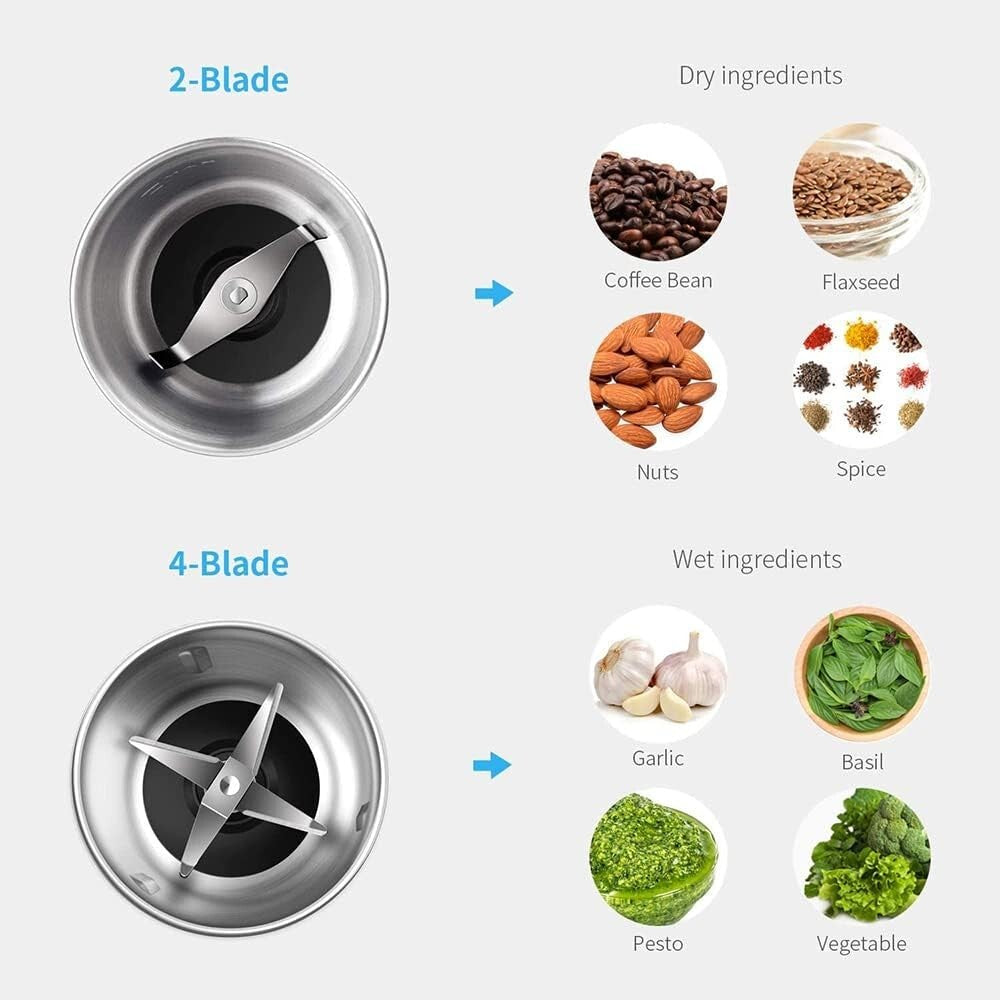 Versatile Electric Coffee & Spice Grinder with 2 Removable Stainless Steel Bowls