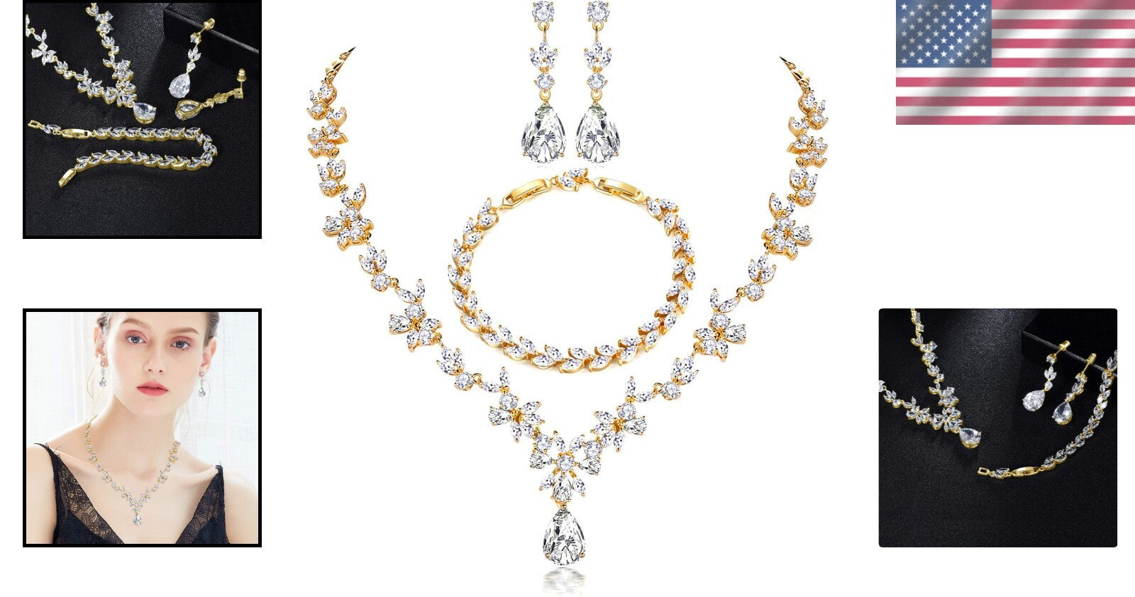 Bridal Jewelry Set: Necklace, Earrings & Adjustable Bracelet - Stunning Elegance