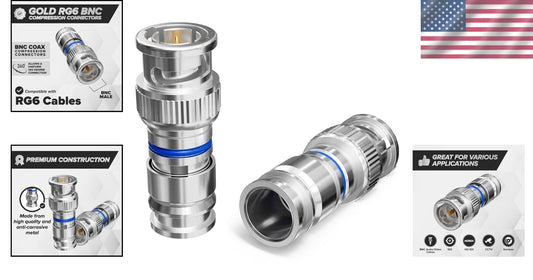 100 Pack Male BNC Compression Connectors - Easy Install for Security Systems