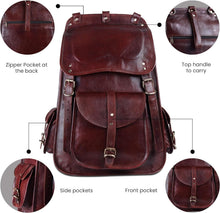 Load image into Gallery viewer, Handcrafted 21" Leather Daypack with Spacious Laptop Compartment &amp; Vintage Style
