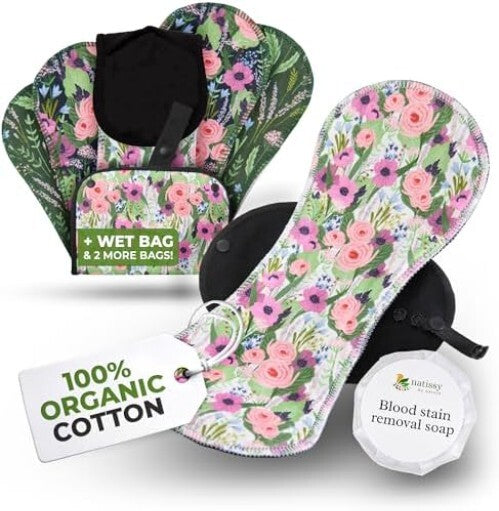 Biodegradable Heavy Flow Reusable Period Pads - Soft Organic Cotton 6-Pack