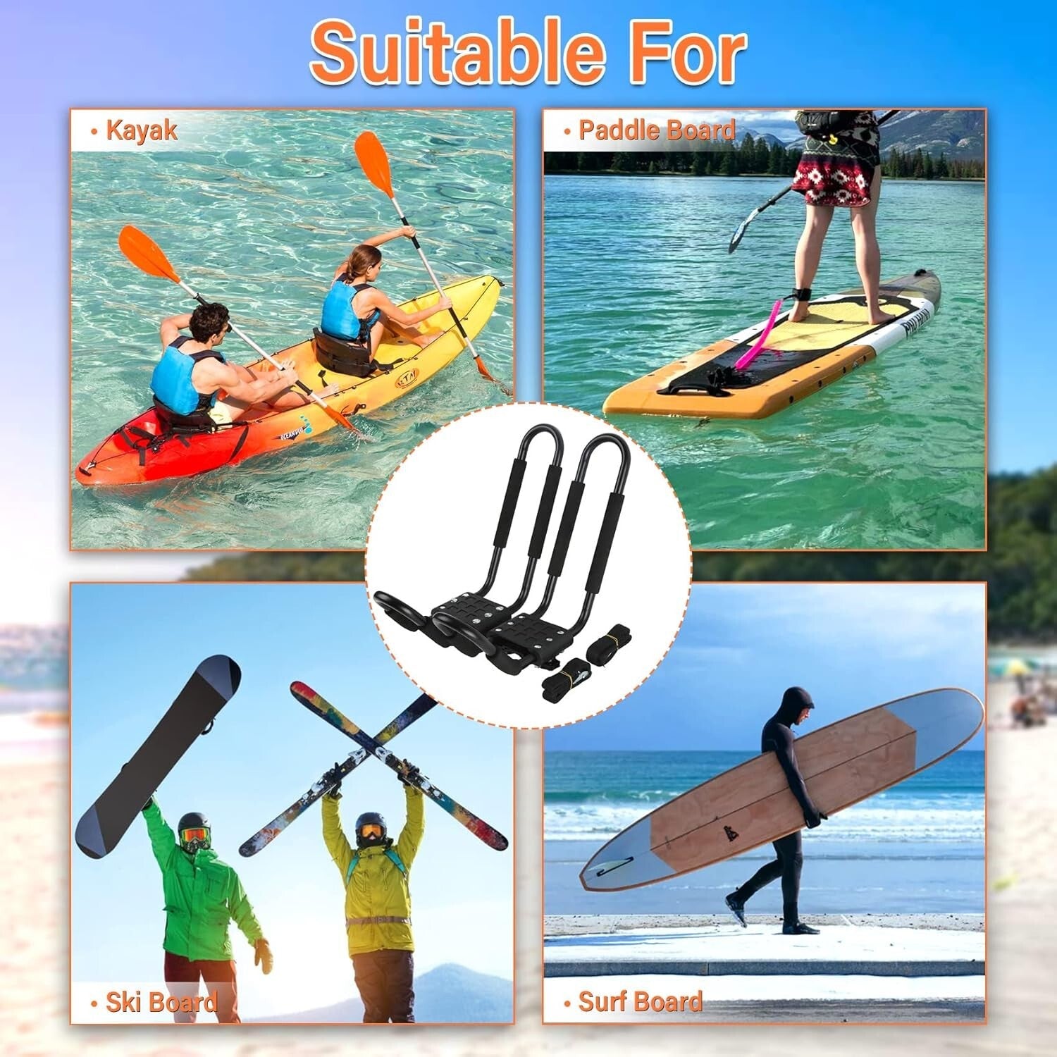 Durable Kayak Roof Rack Set of 4 - 2 Pairs J-Bar Carrier for SUVs and Trucks