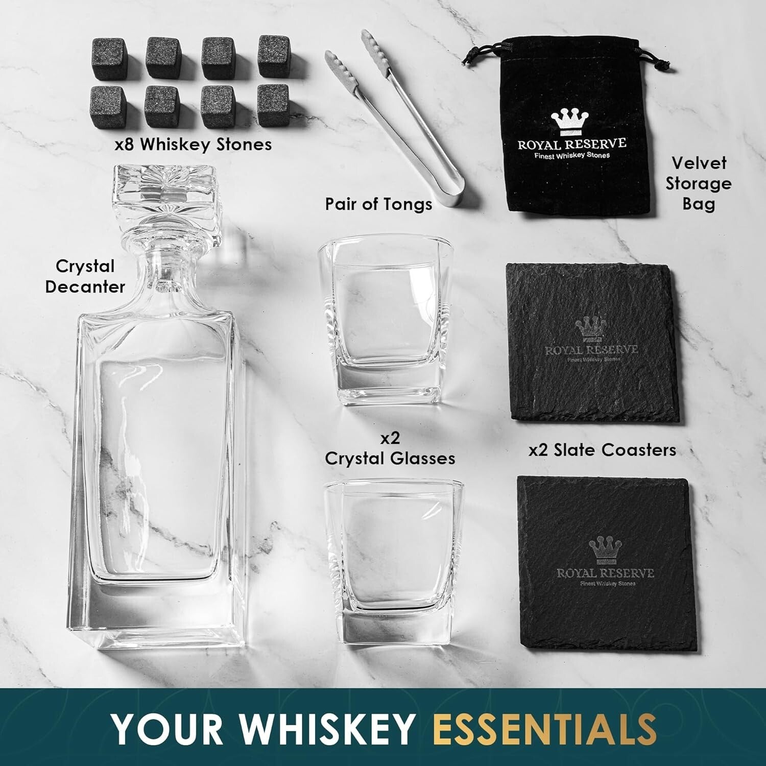 Premium Bourbon Decanter and Glasses Set in Handmade Box - Whiskey Gifts for Him