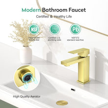 Load image into Gallery viewer, Single Handle Brushed Gold Vanity Faucet - Modern Design with Installation Kit