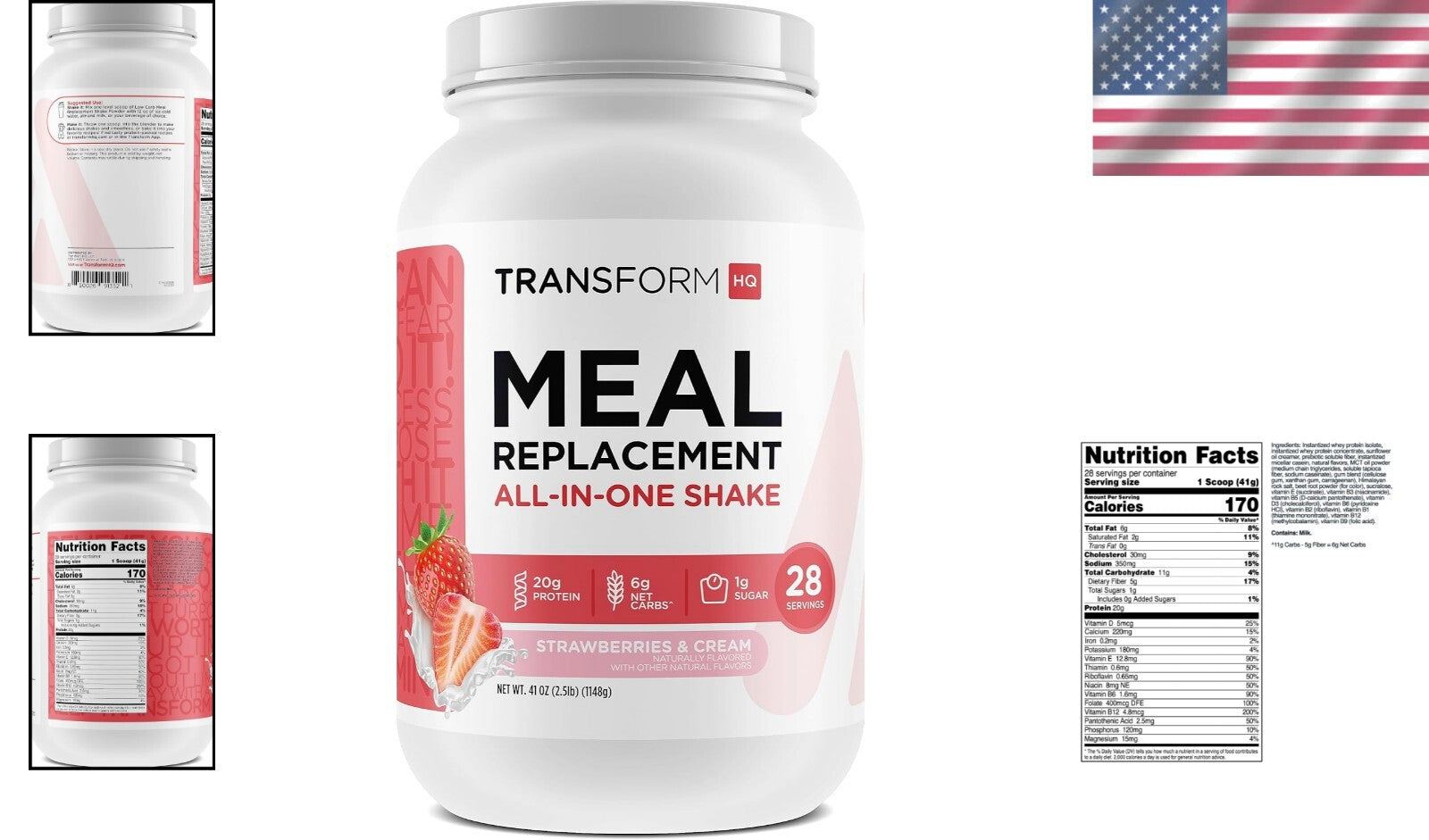 Non-GMO Strawberry & Cream Meal Replacement Shake - 28 Servings, Gluten Free