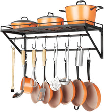 Load image into Gallery viewer, Powder Coated Wall Pot Rack 31.5 Inch with S-Hooks - Perfect for Small Kitchens