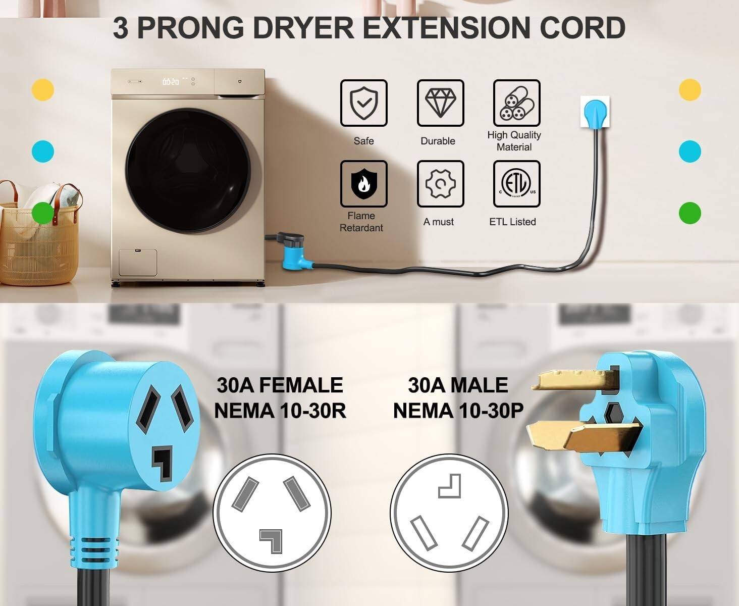 30A 40FT EV Charging/ Dryer Extension Cord - Heavy Duty & Plug-and-Play Design