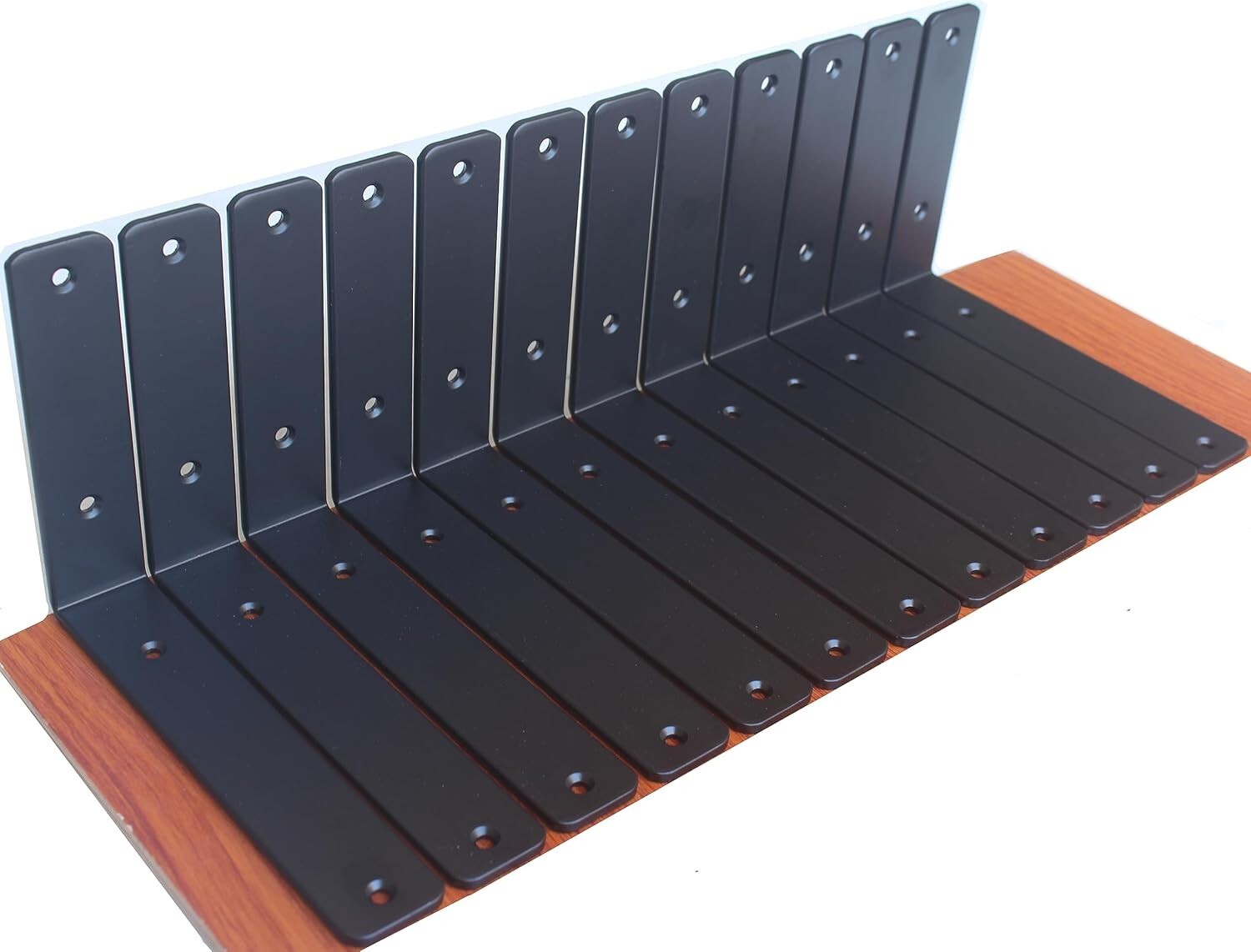 12 Pack Heavy-Duty Black Steel Shelf Brackets - 8"x6" for Sturdy Support