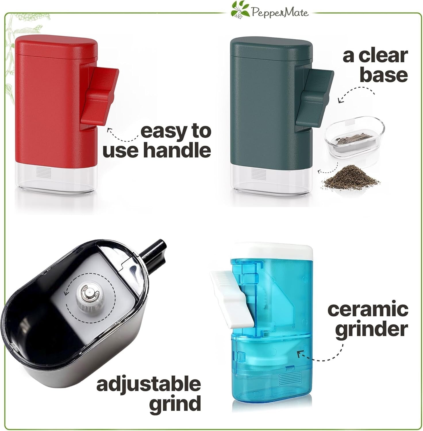 Elegant White Ceramic Pepper Mill – Manual High Volume Salt & Pepper Grinder