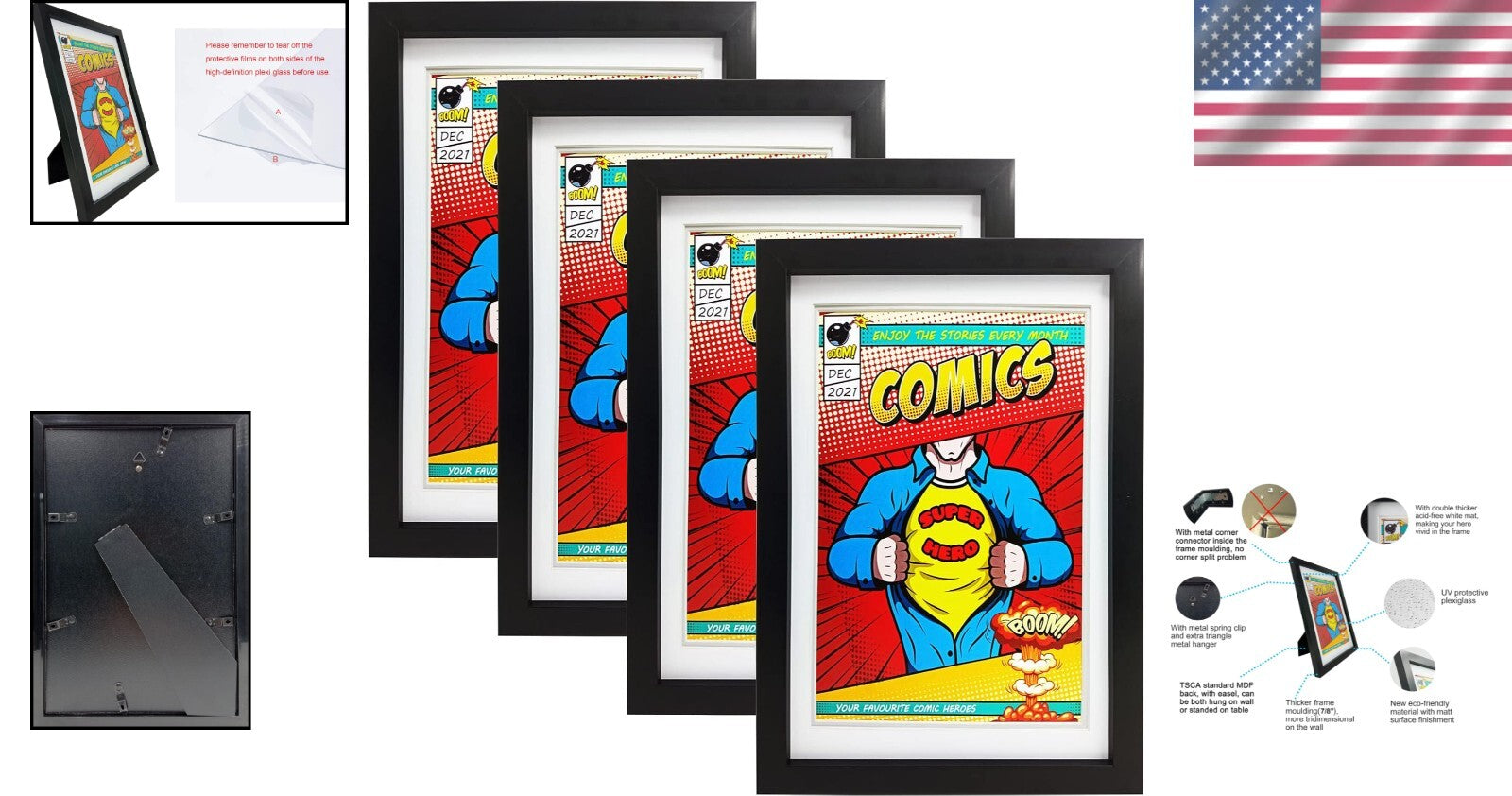 Stylish Comic Book Frames - 4 Pack with Reinforced Protection for Collectors