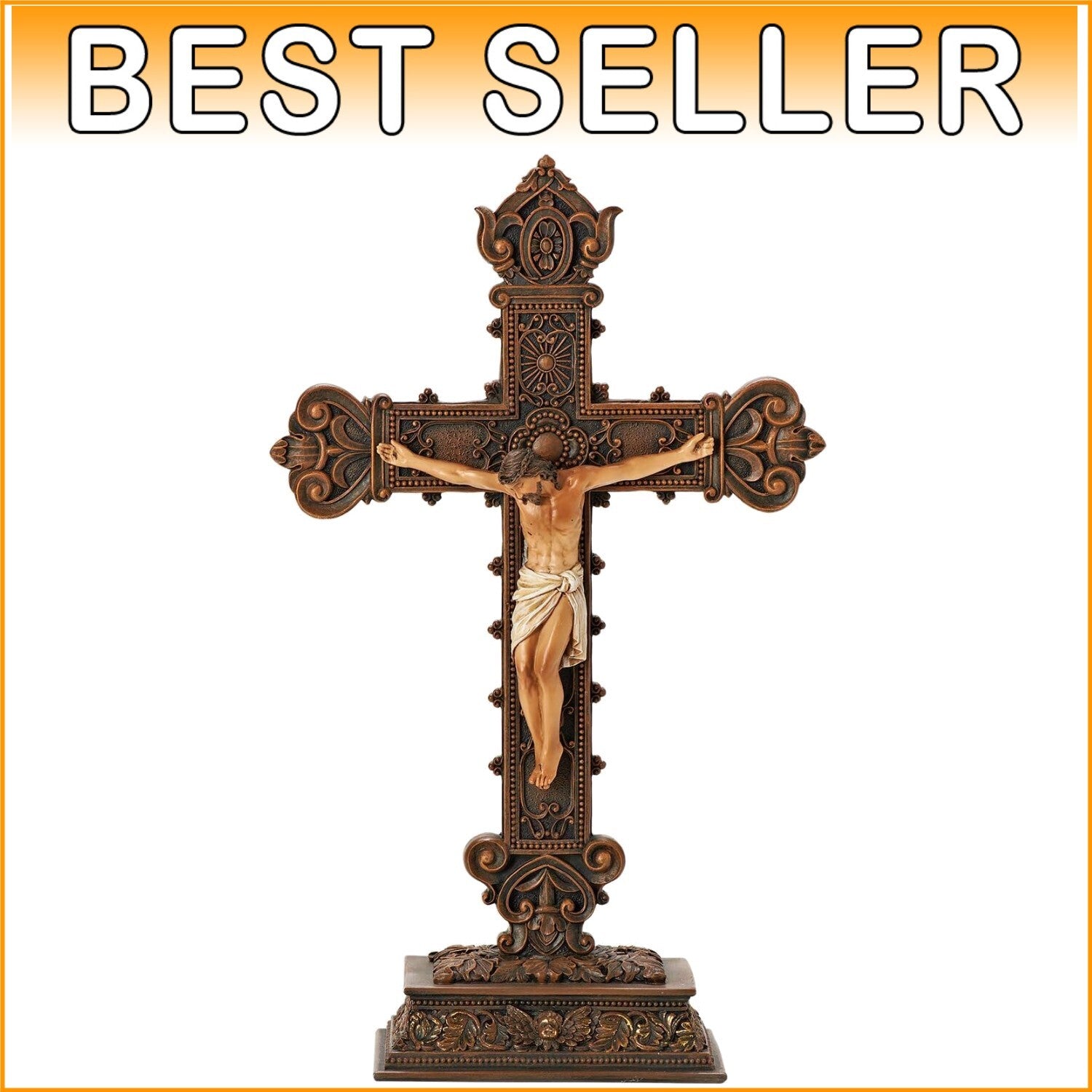 Intricately Designed 14.5" H Standing Crucifix - Inspirational Statement Piece