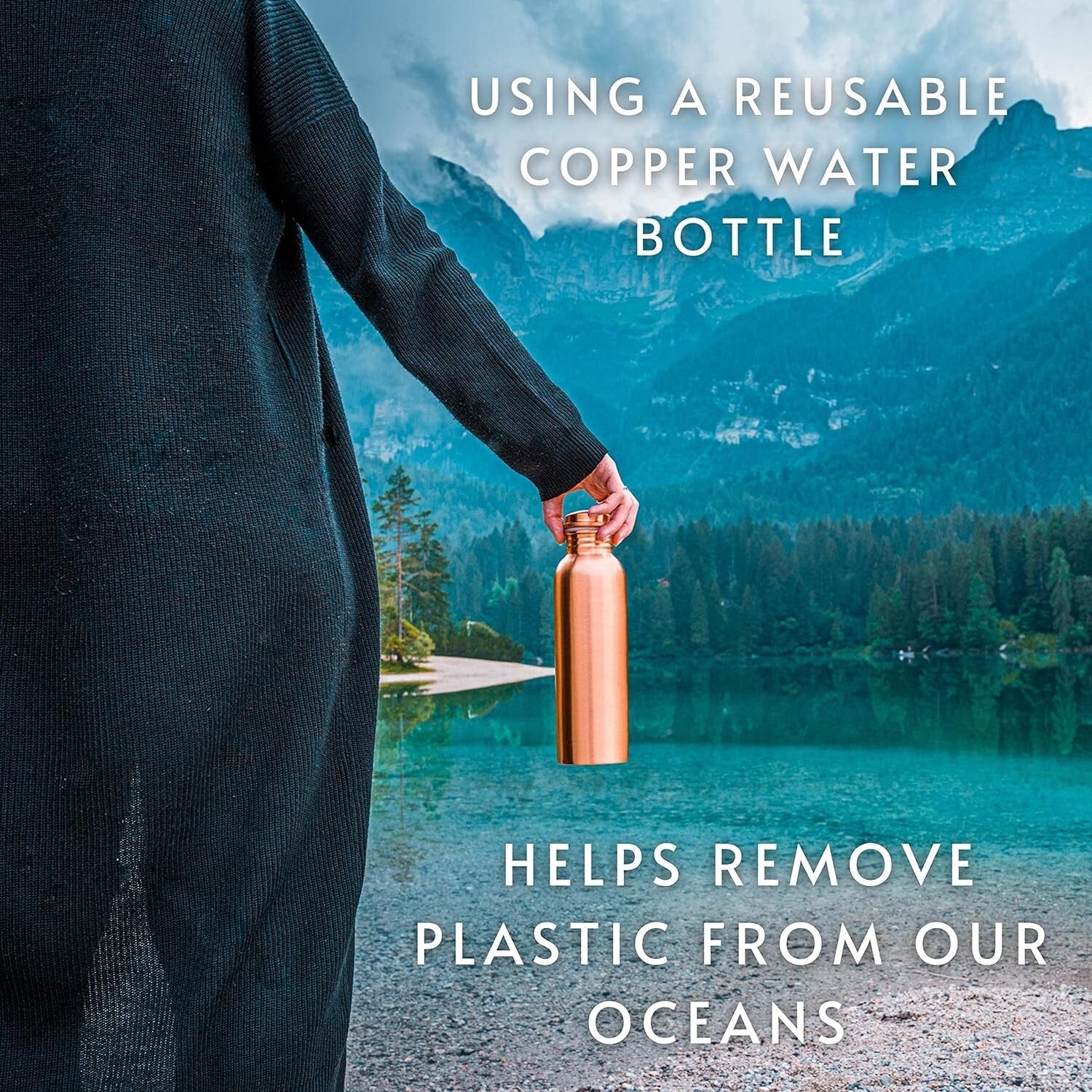 Rustic 34oz Copper Water Bottle - Handmade & Leak-Proof for Health Enthusiasts