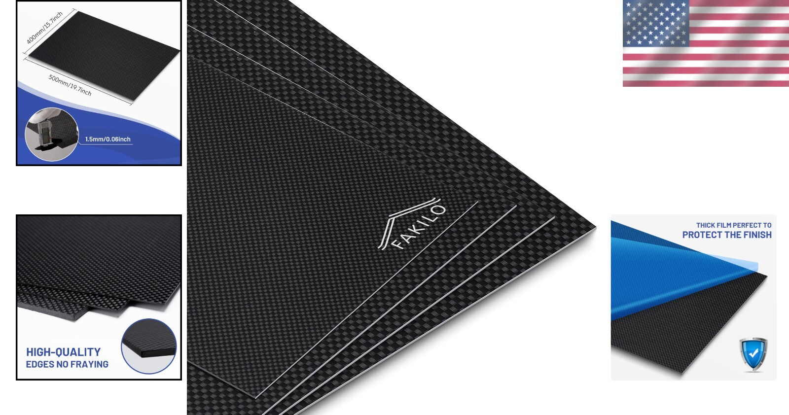 Super Lightweight Gloss Carbon Fiber Sheets 400x500x1.5mm for Custom Models