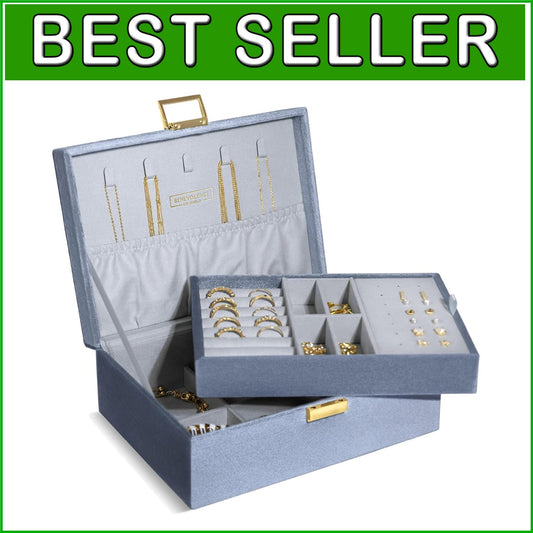 Chic Periwinkle Blue Jewelry Box - Velvet 2-Layer Organizer with Decorative Lock