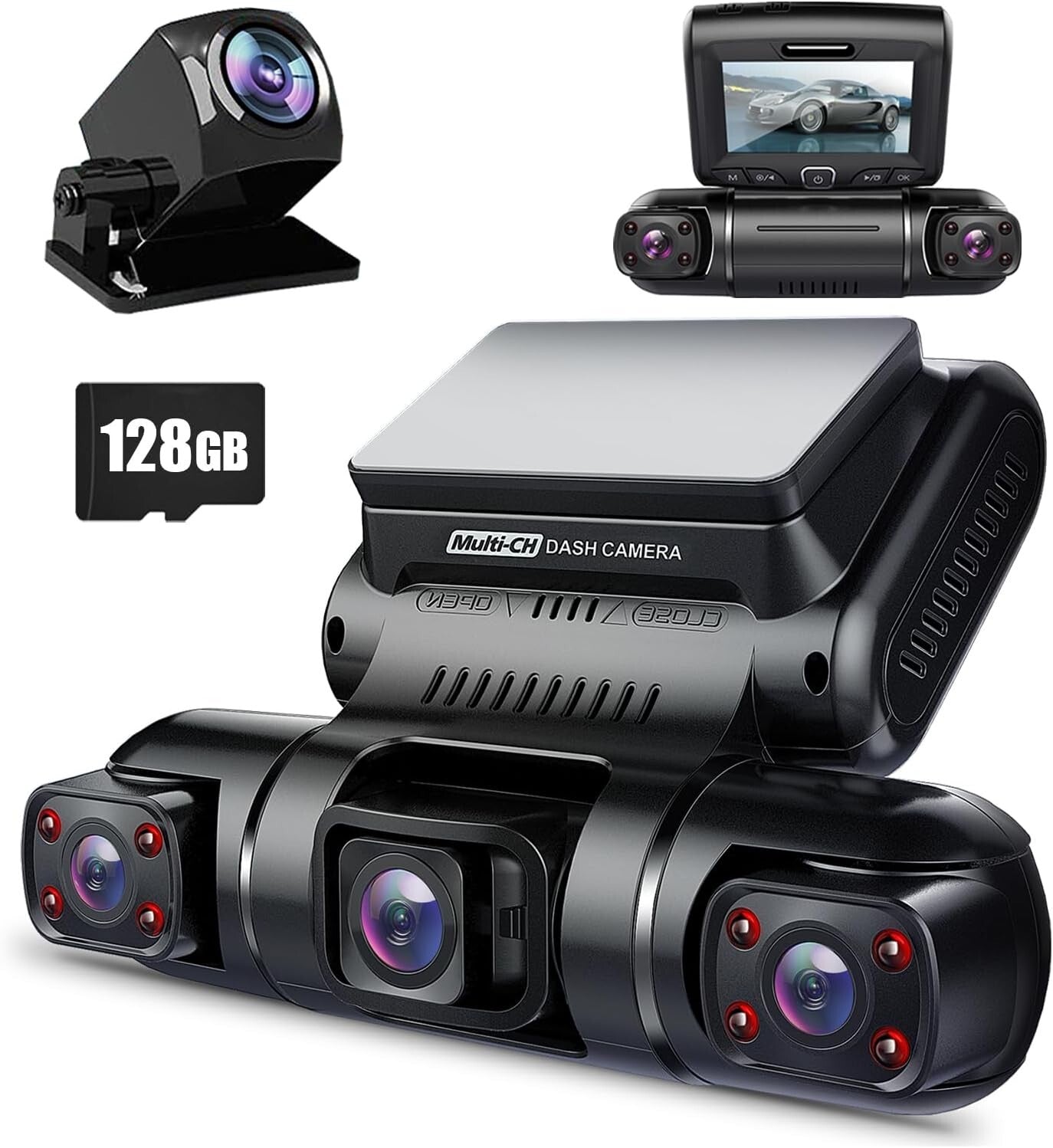 4-Channel Dash Cam with Parking Mode & Wi-Fi - 360-Degree Coverage, 128G Card