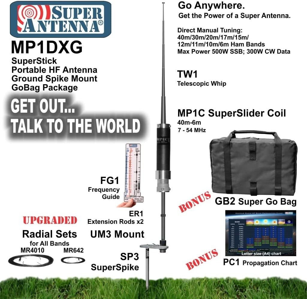 Portable All Band HF Antenna with Ground Mount - Ideal for Ham Radio Enthusiasts