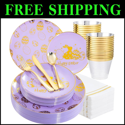 Complete 175-Piece Disposable Easter Plates & Napkins Set - Perfect for Parties