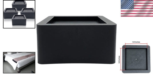 Black Heavy-Duty Bed Risers, 3-Inches of Storage & Support for Any Furniture