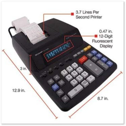 Elegant 12-Digit Desktop Printing Calculator with Large Blue Fluorescent Display