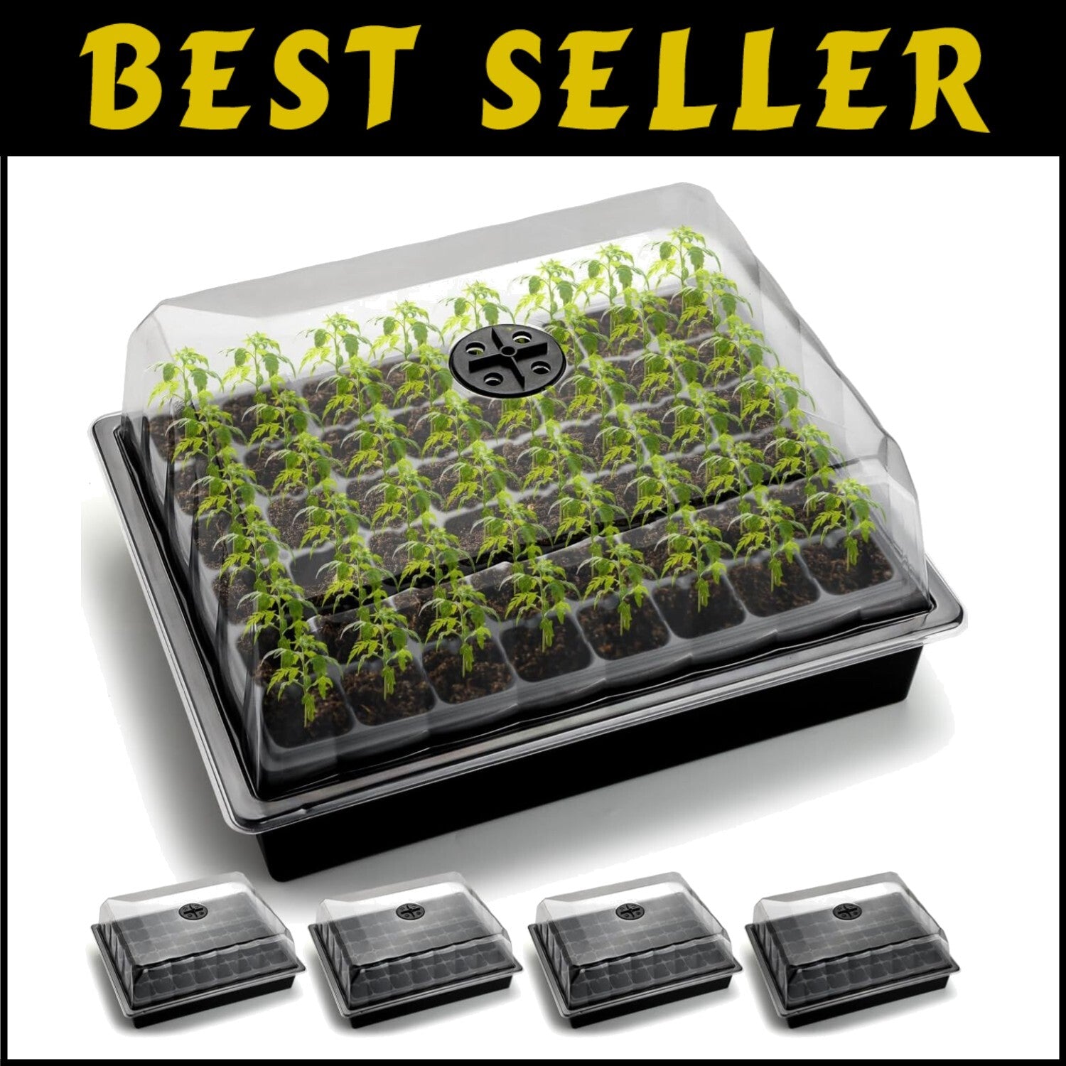 Heavy-Duty 5-Pack Seed Starter Trays with Leak-Proof Dome for Indoor/Outdoor Use