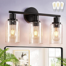 Load image into Gallery viewer, 3-Light Modern Vanity Fixtures - Matte Black Wall Lamp with Bubbled Glass Shades