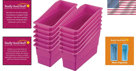12 Pack Tapered Storage Bins for Books, Folders, and Magazines - Glossy Finish