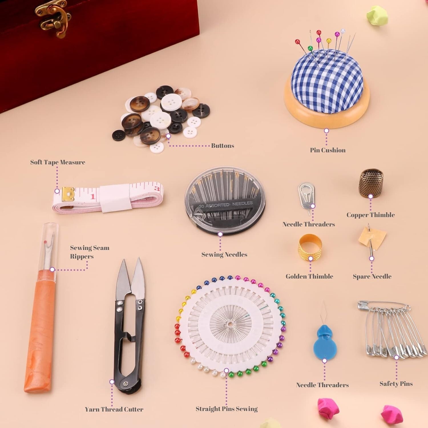 Elegant 153-Piece Mini Sewing Machine Kit in Stylish Wooden Box - Ideal Gift