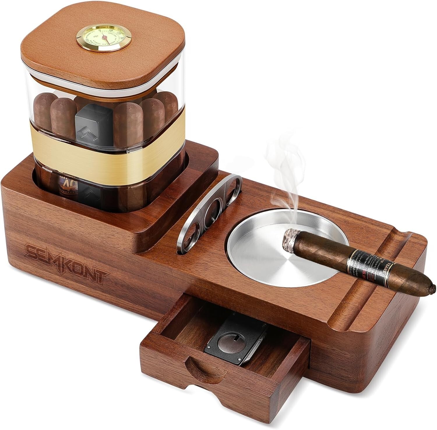 High-End Cigar Accessories Gift Set: Humidor, Ashtray, and Cutter Included