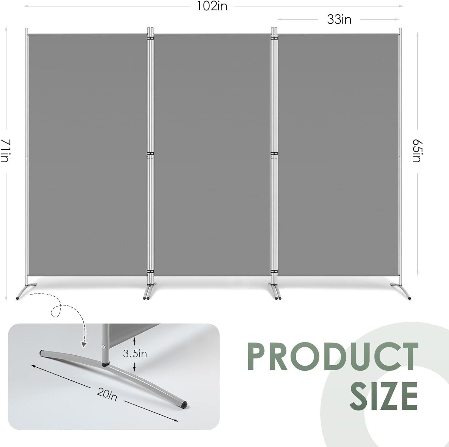 Durable Freestanding Room Divider - 102''W x 71''H Adjustable Privacy Screen