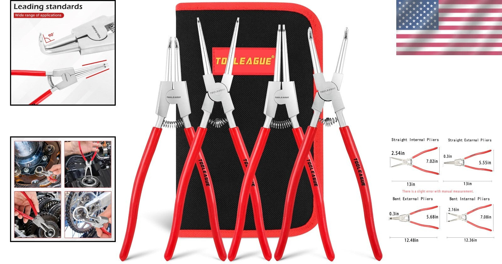 Durable 4-Piece Snap Ring Plier Set - 13'' Ergonomic Tools for Easy Ring Removal