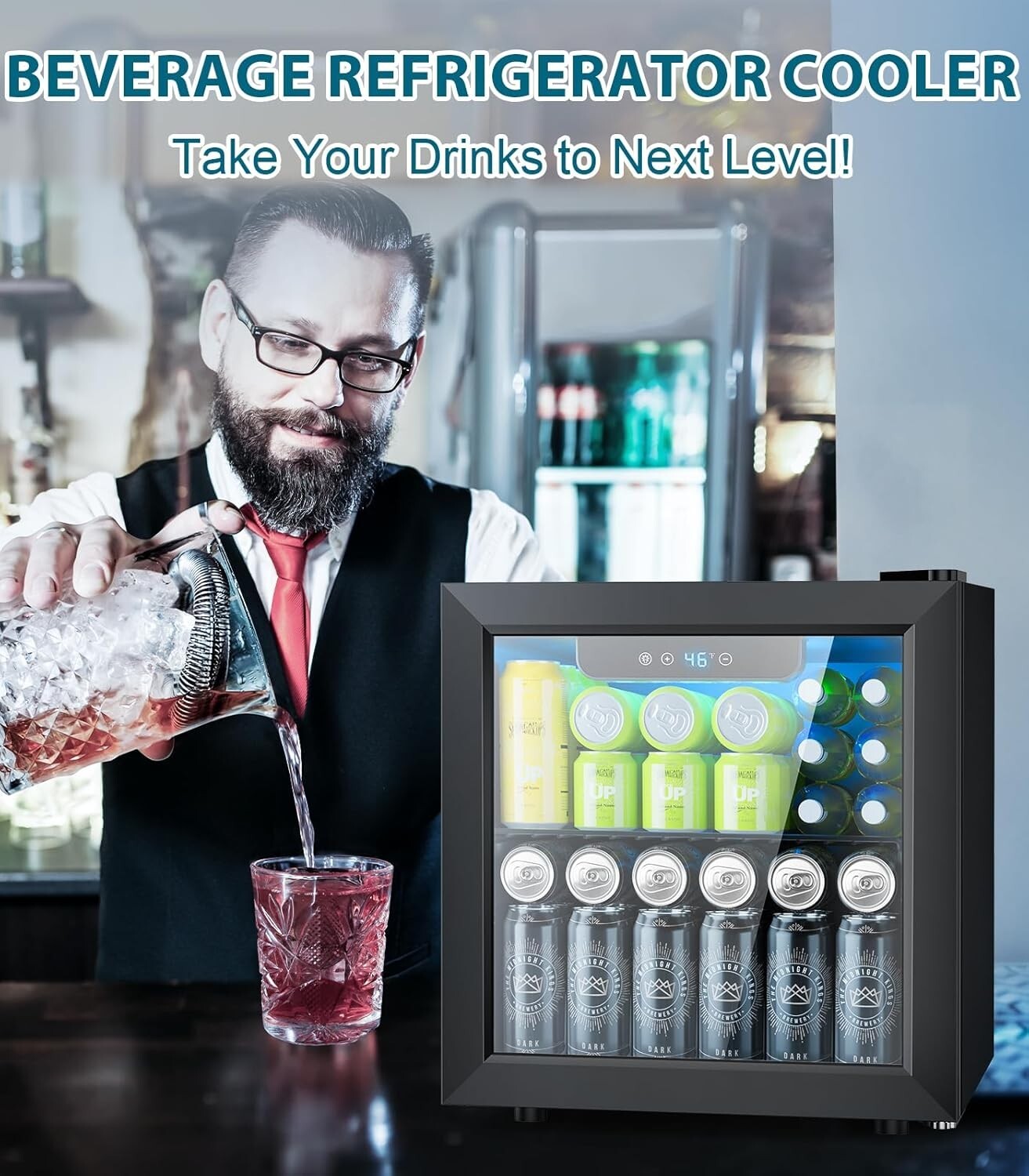 50 Can Mini Beverage Refrigerator with Digital Control - Compact Stylish Cooler