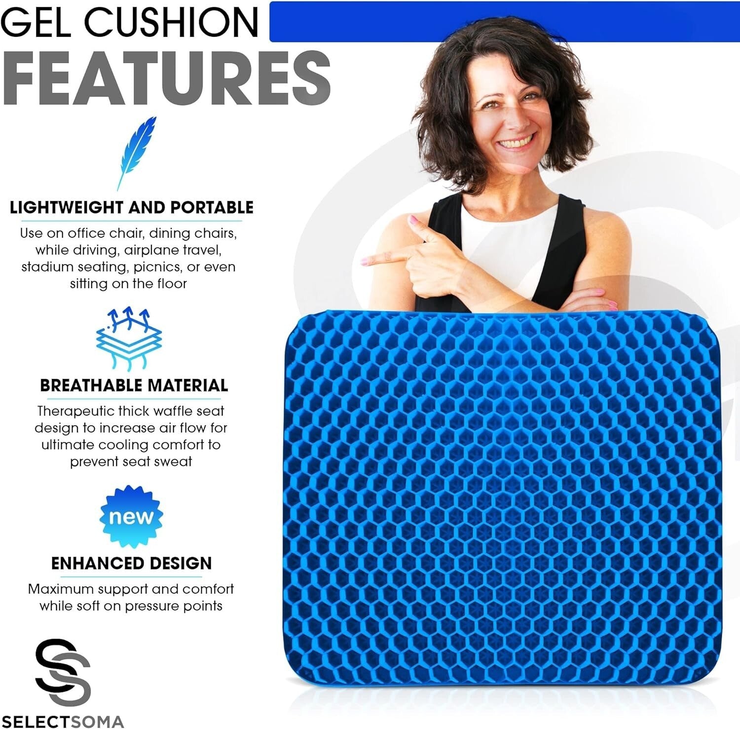 Lightweight Gel Seat Cushion for Office, Car & Wheelchair - Non-Slip Comfort