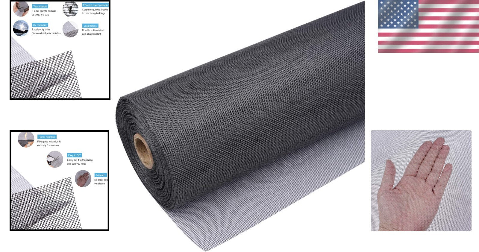 Fire-Resistant Fiberglass Window Screen Roll 48" x 100ft - Tear-Resistant Mesh