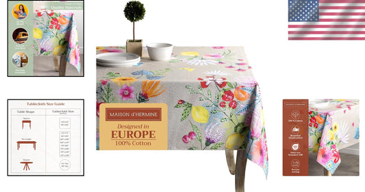 Elegant 100% Cotton Table Cloth 60 x 90 Inches for All Occasions - Jardin D'Ete