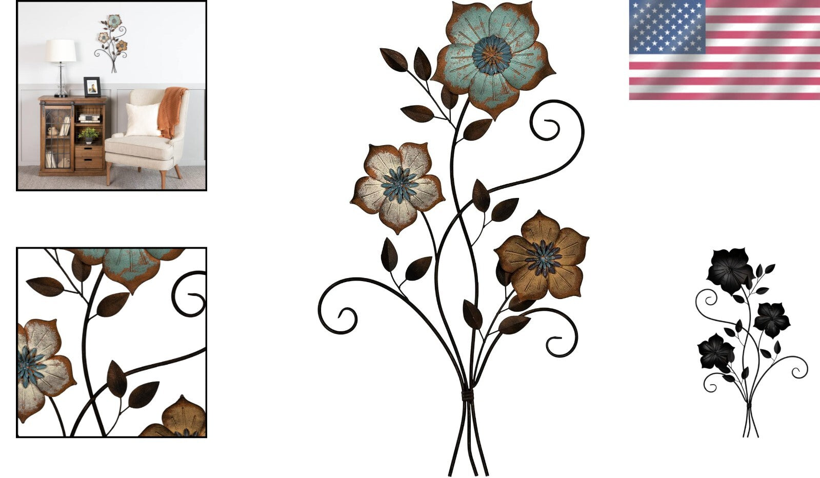 Lifelike 3D Flower Wall Decor in Bronze - 19.25 W for Artistic Home Flair